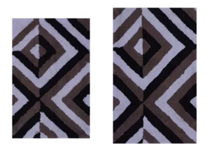 2 PC YARN DYED BATH RUG SET 17x24 & 21x34 BROKEN DIAMOND TAN