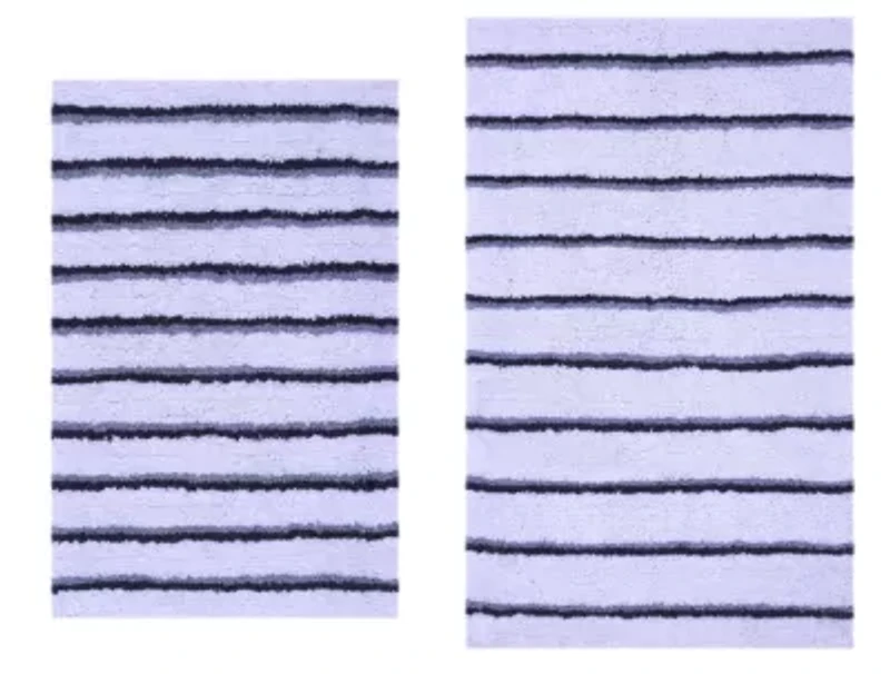 2 PC YARN DYED BATH RUG SET 17x24 & 21x34 CANDY STRIPE GREY