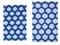 2 PC YARN DYED BATH RUG SET 17x24 & 21x34 HONEYCOMB OCEAN BLUE