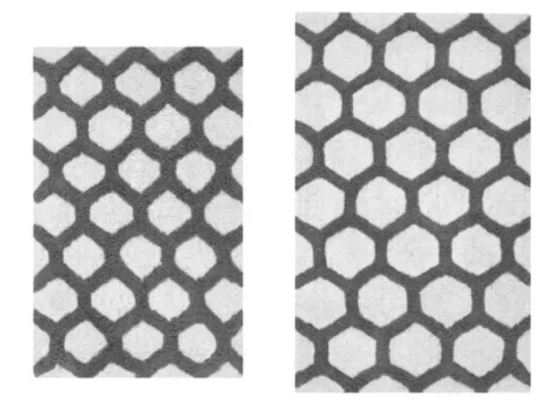 2 PC YARN DYED BATH RUG SET 17x24 & 21x34 HONEYCOMB GREY