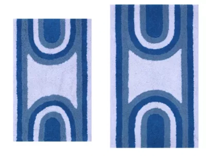2 PC YARN DYED BATH RUG SET 17x24 & 21x34 RAINBOW OCEAN BLUE