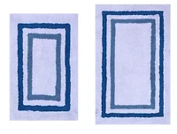 2 PC YARN DYED BATH RUG SET 17x24 & 21x34 RADETRACK TWO TONE OCEAN BLUE