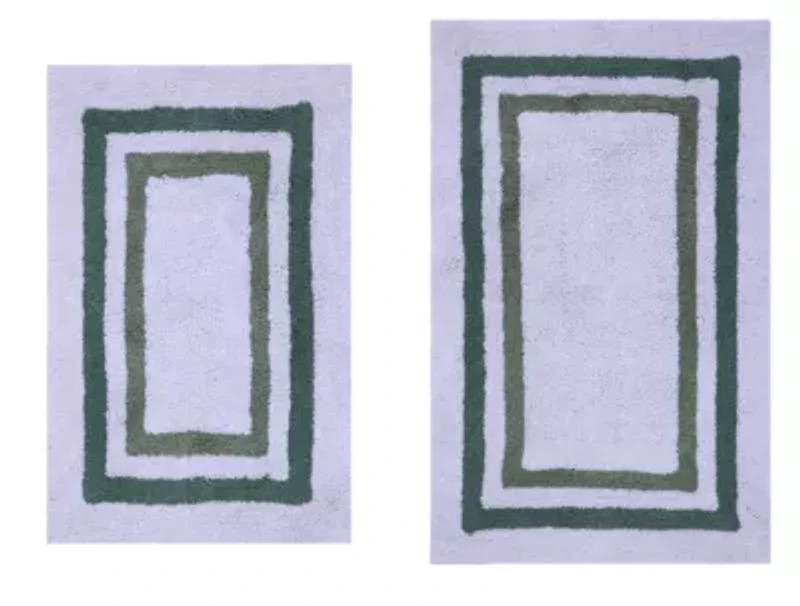 2 PC YARN DYED BATH RUG SET 17x24 & 21x34 RACETRACK TWO TONE CELADON