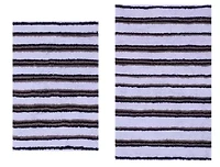 2 PC YARN DYED BATH RUG SET 17x24 & 21x34 THIN STRIPE TAN