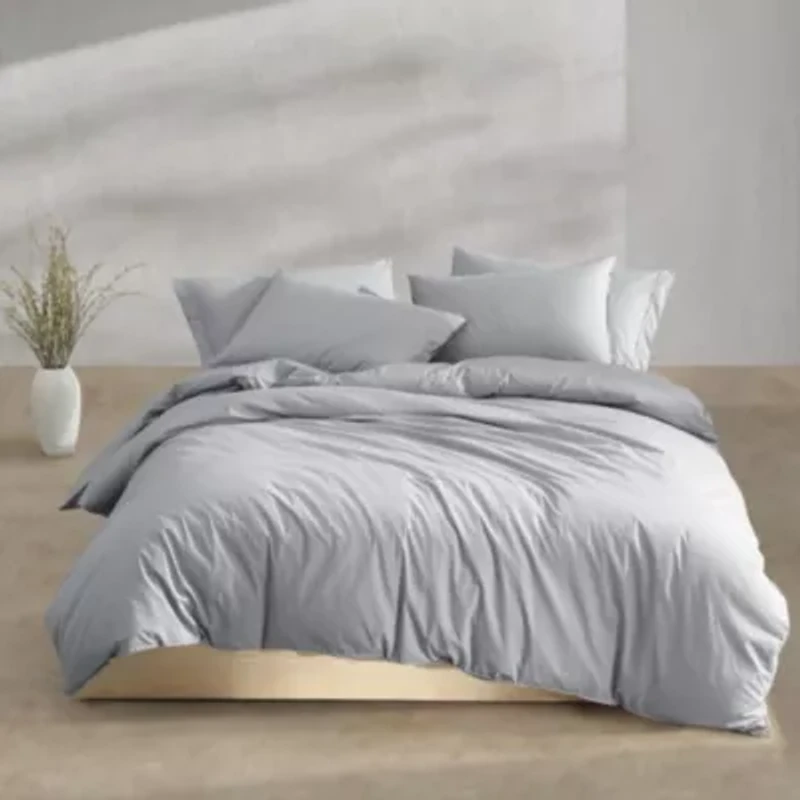 Washed Percale Brown Queen Duvet Cover Set-3 Piece