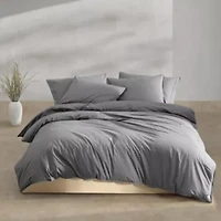 Washed Percale Brown Queen Duvet Cover Set-3 Piece