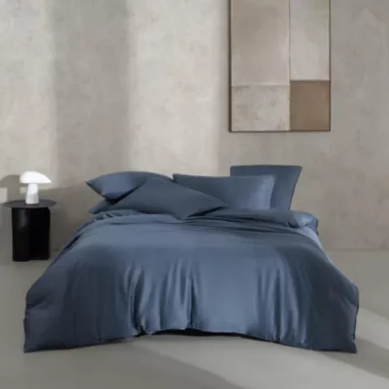 Organic Earth Solid Blue Queen Duvet Cover Set-3 Piece