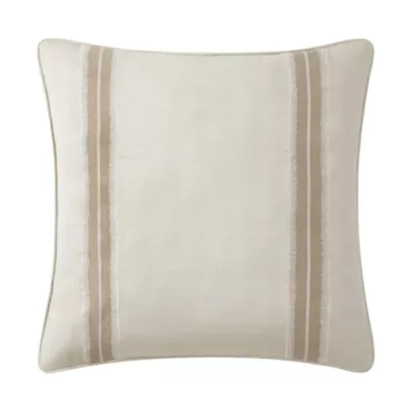 The fully reversible Arderra euro shams feature embroidered stripe detailing at the outer sides of the sham with a woven herringbone background texture. The reverse side of the shams showcase a woven all over stripe. The 26" x 26" euro sham has a hidden zipper closure. The euro pillow is sold separately.