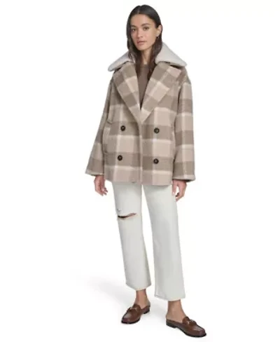 Double Breasted Plaid Peacoat