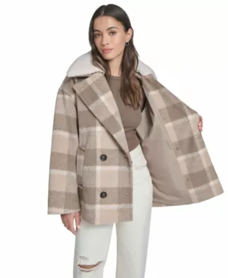 Double Breasted Plaid Peacoat