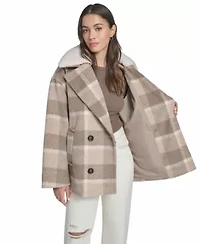 Double Breasted Plaid Peacoat