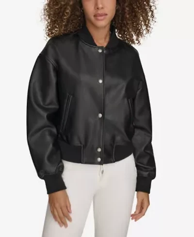 Faux Leather Varsity Bomber