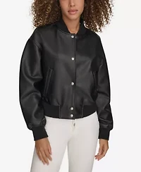 Faux Leather Varsity Bomber
