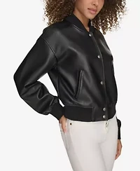 Faux Leather Varsity Bomber
