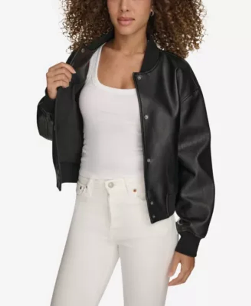 Faux Leather Varsity Bomber
