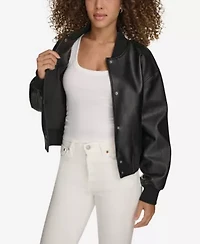 Faux Leather Varsity Bomber