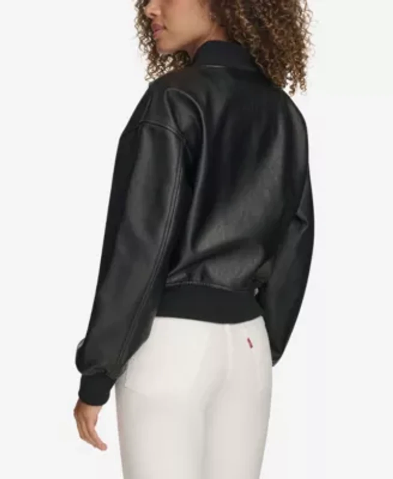 Faux Leather Varsity Bomber