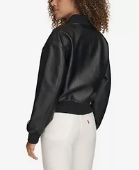 Faux Leather Varsity Bomber