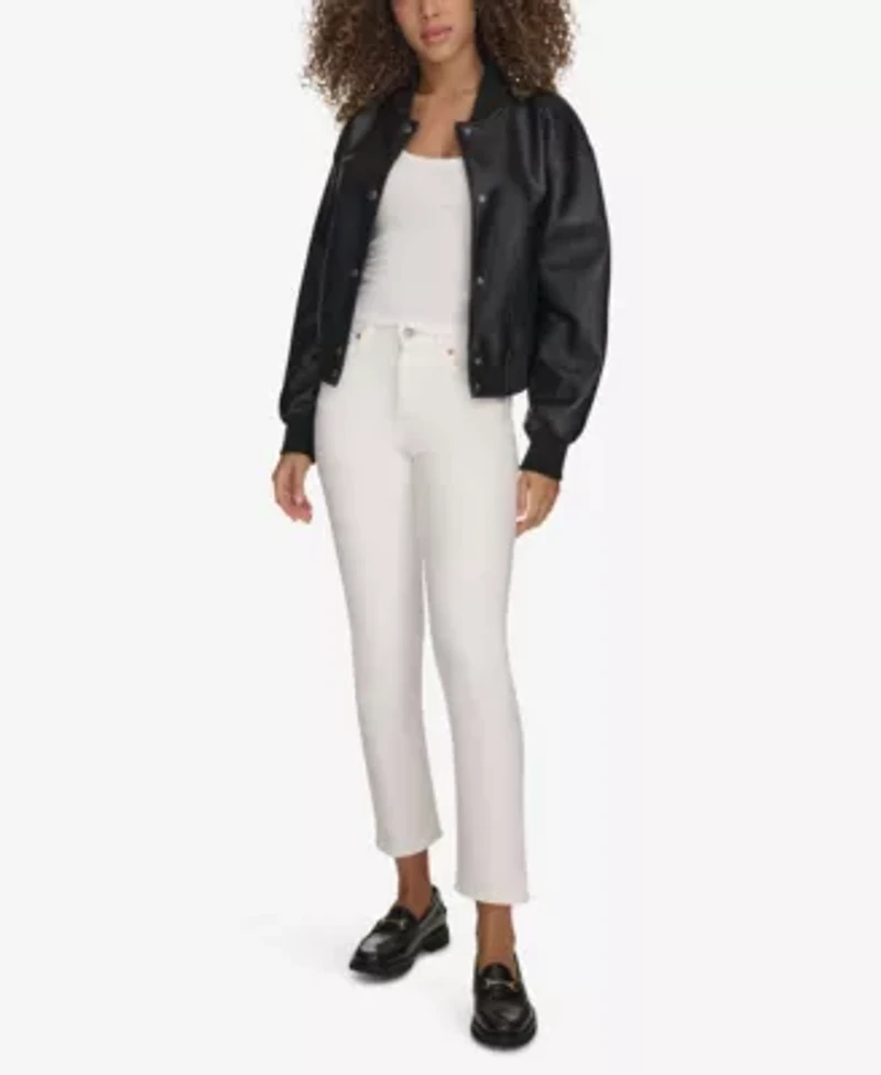 Faux Leather Varsity Bomber