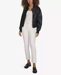 Faux Leather Varsity Bomber