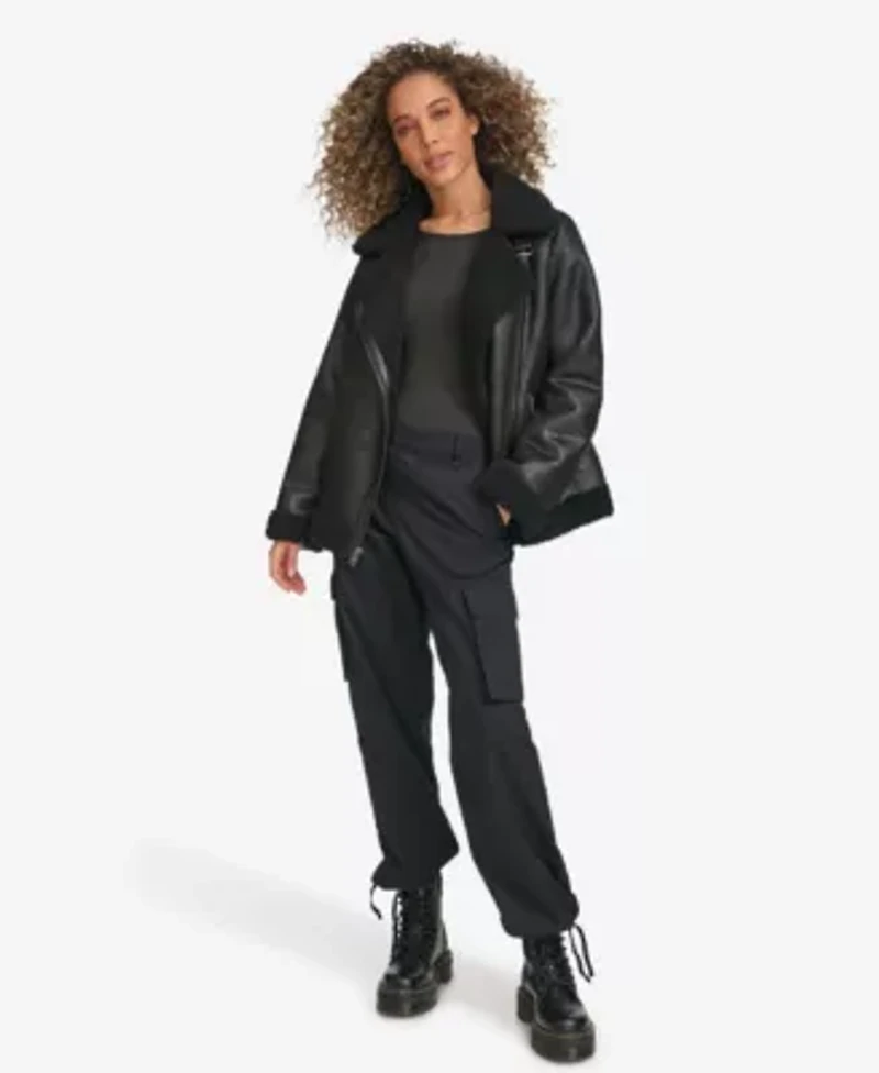 Faux Shearling Relaxed Moto