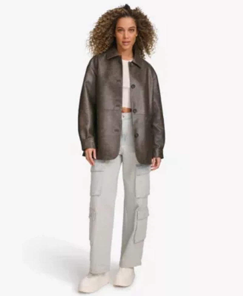 Relaxed Faux Leather Blazer