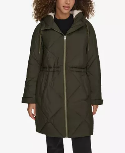 Diamond Quilted Cinch Waist Parka