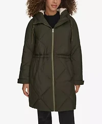 Diamond Quilted Cinch Waist Parka