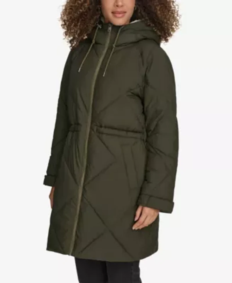 Diamond Quilted Cinch Waist Parka