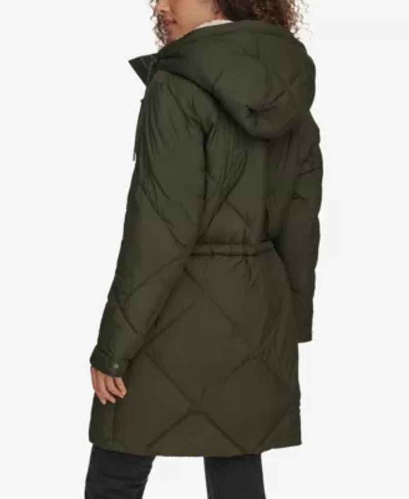 Diamond Quilted Cinch Waist Parka