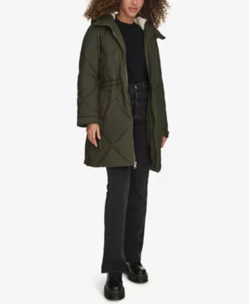 Diamond Quilted Cinch Waist Parka