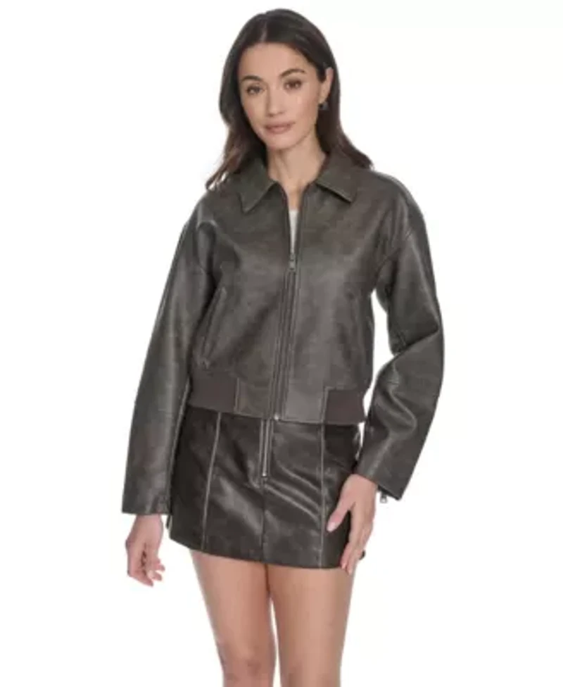 Lightweight Faux Leather Bomber