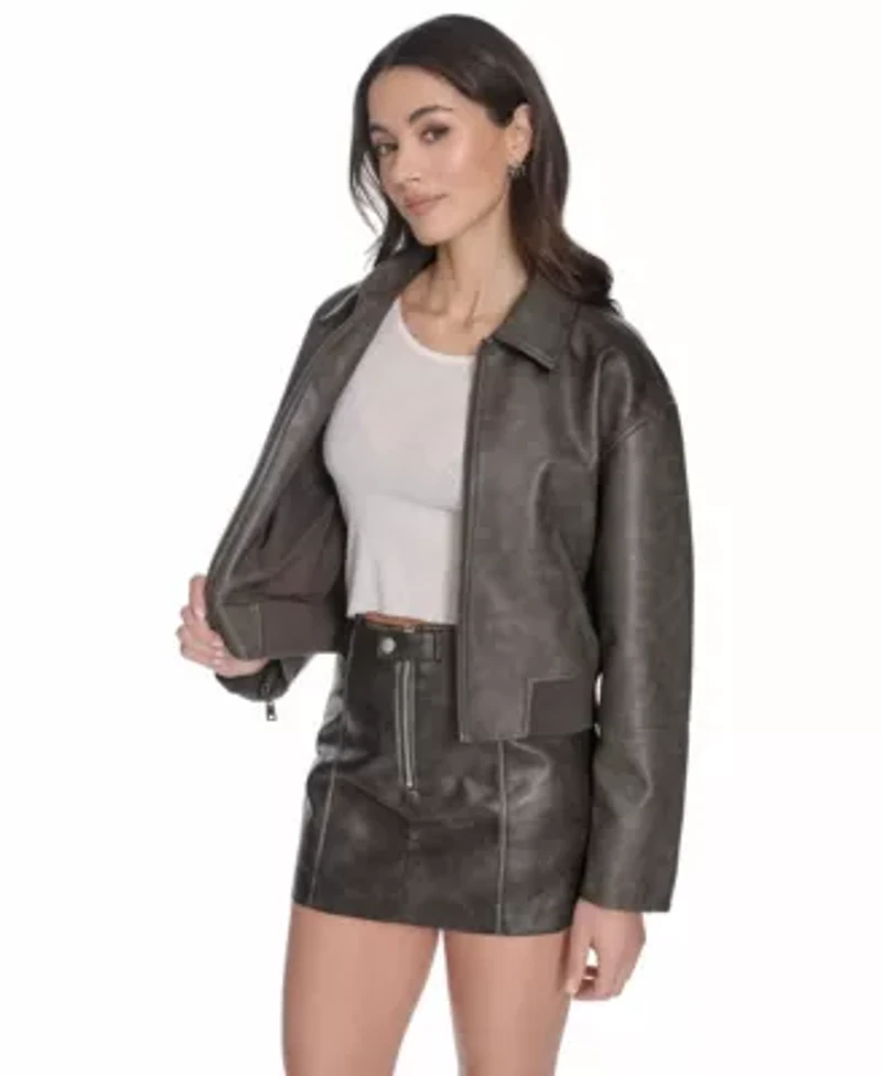Lightweight Faux Leather Bomber