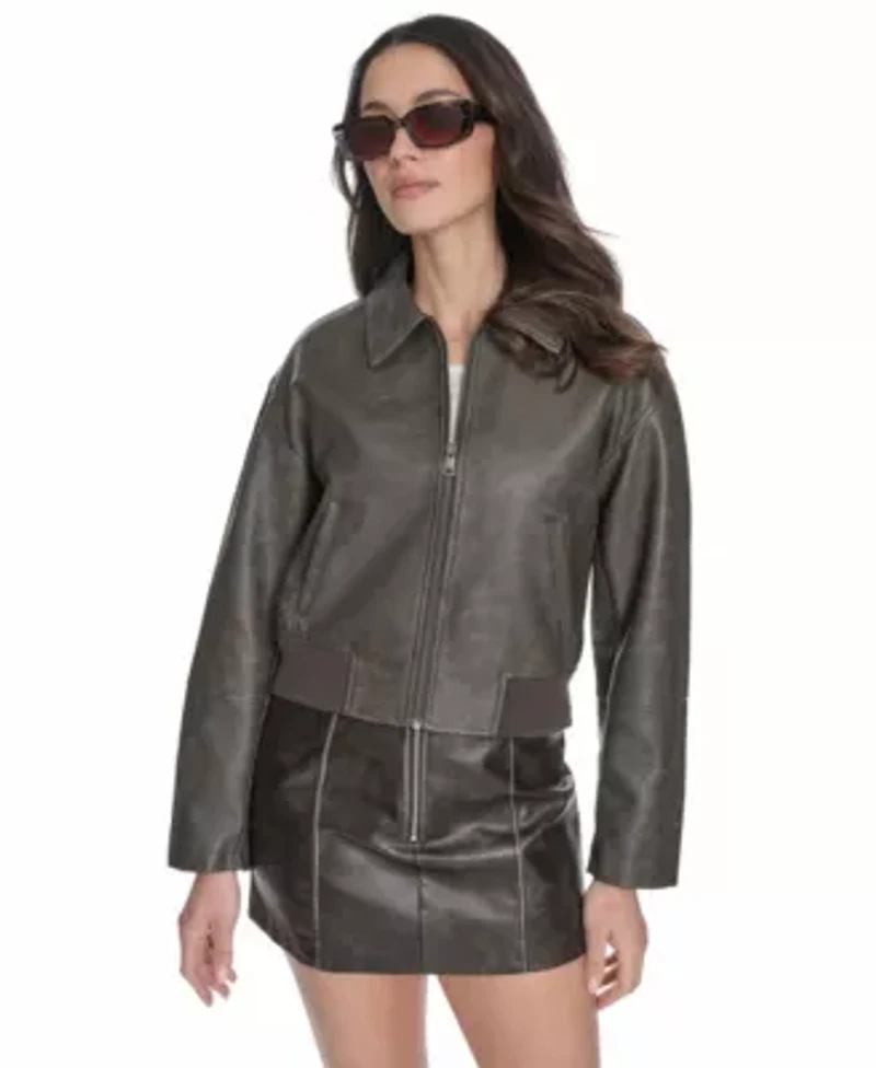 Lightweight Faux Leather Bomber