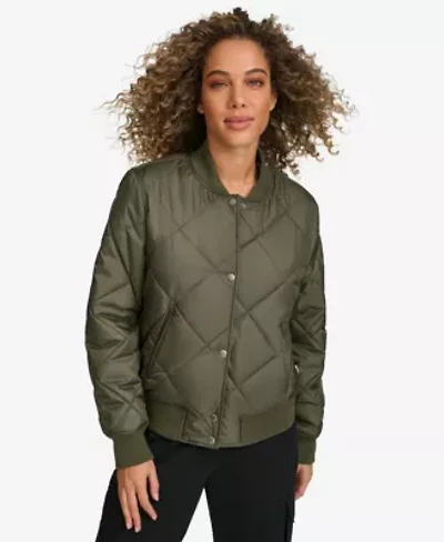 Diamond Quilted Sherpa-Lined Bomber