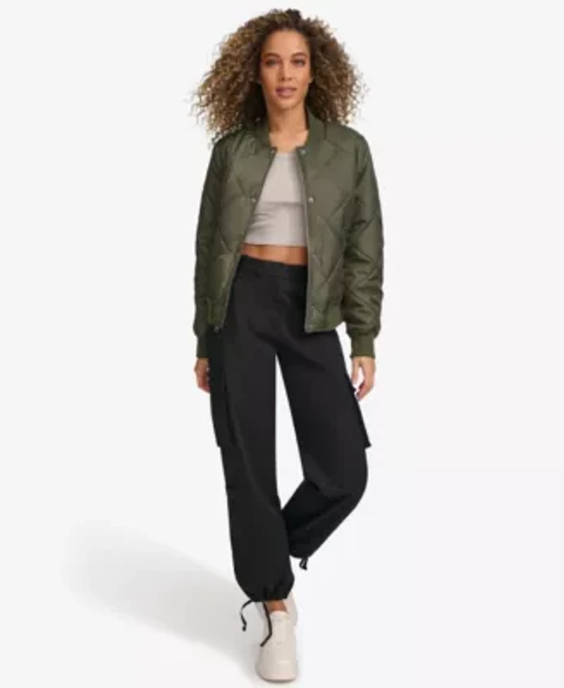 Diamond Quilted Sherpa-Lined Bomber