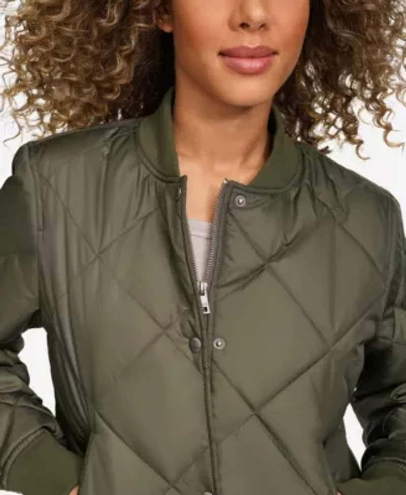 Diamond Quilted Sherpa-Lined Bomber