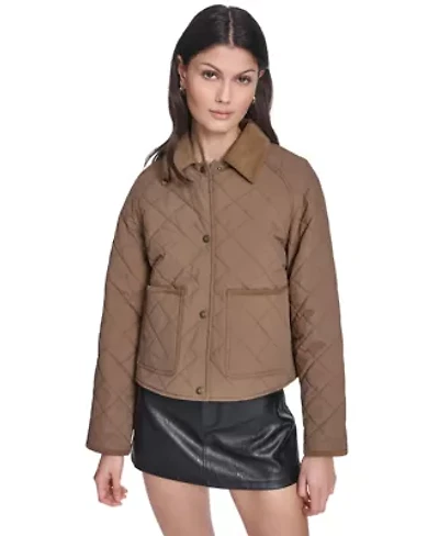 Lightweight Diamond Quilted Jacket With Corduroy Collar