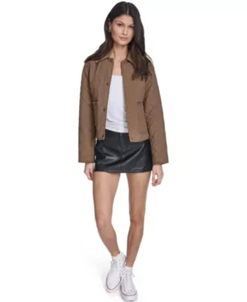 Lightweight Diamond Quilted Jacket With Corduroy Collar