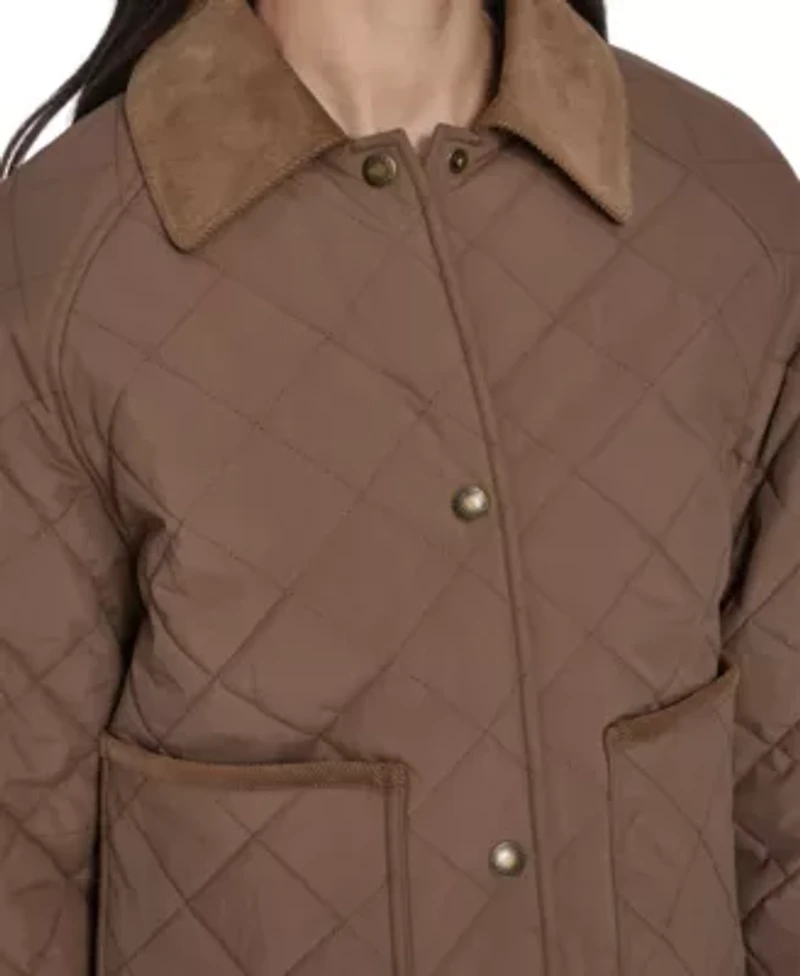 Lightweight Diamond Quilted Jacket With Corduroy Collar