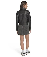 Faux Leather Studded Laydown Collar Jacket