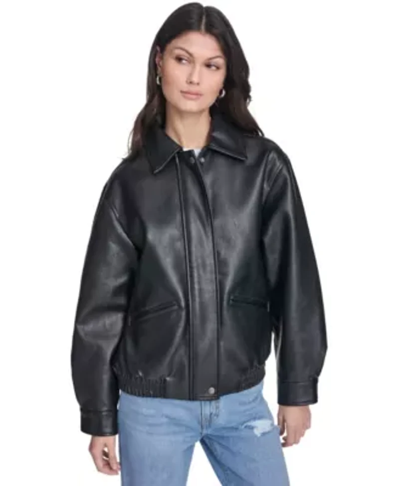Faux Leather Relaxed Fit Bomber