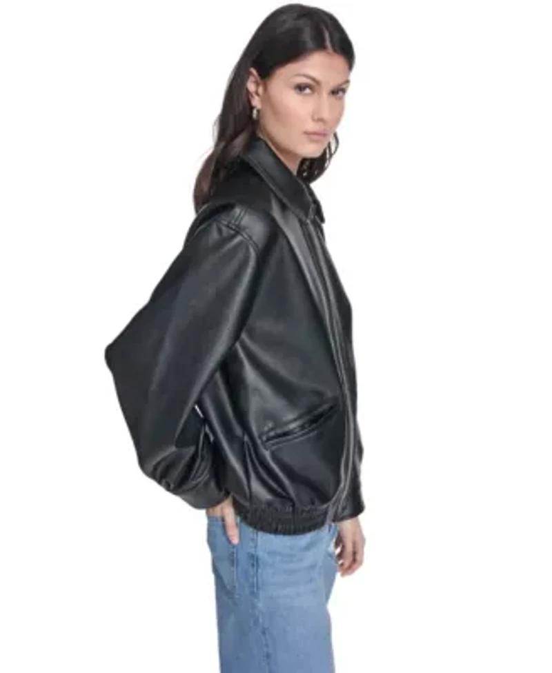 Faux Leather Relaxed Fit Bomber