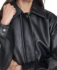Faux Leather Relaxed Fit Bomber