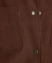 4-Pocket Faux Suede Chore Coat With Fringe Trims