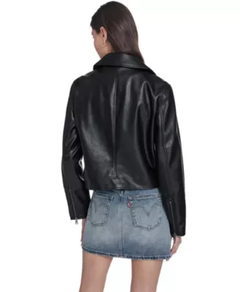 Faux Leather Zip Front Jacket With Lower Pockets