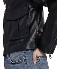 Faux Leather Zip Front Jacket With Lower Pockets