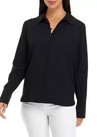Women's Woven Long Sleeve Button Down Top