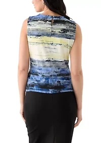 Women's Sleeveless Printed Pleated Top