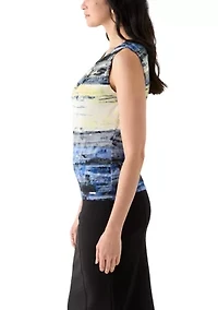 Women's Sleeveless Printed Pleated Top